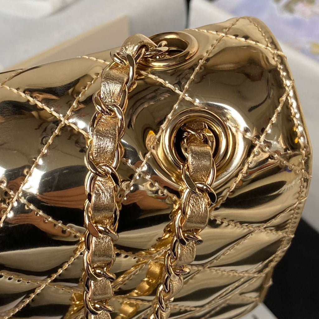 Chanel AS4647 Mini Flap Bag & STAR COIN PURSE Metallic Calfskin & Gold-Tone Metal Gold