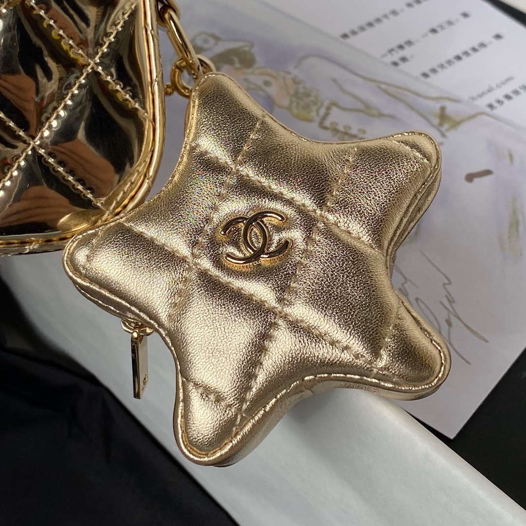 Chanel AS4647 Mini Flap Bag & STAR COIN PURSE Metallic Calfskin & Gold-Tone Metal Gold - Default Title - View 5
