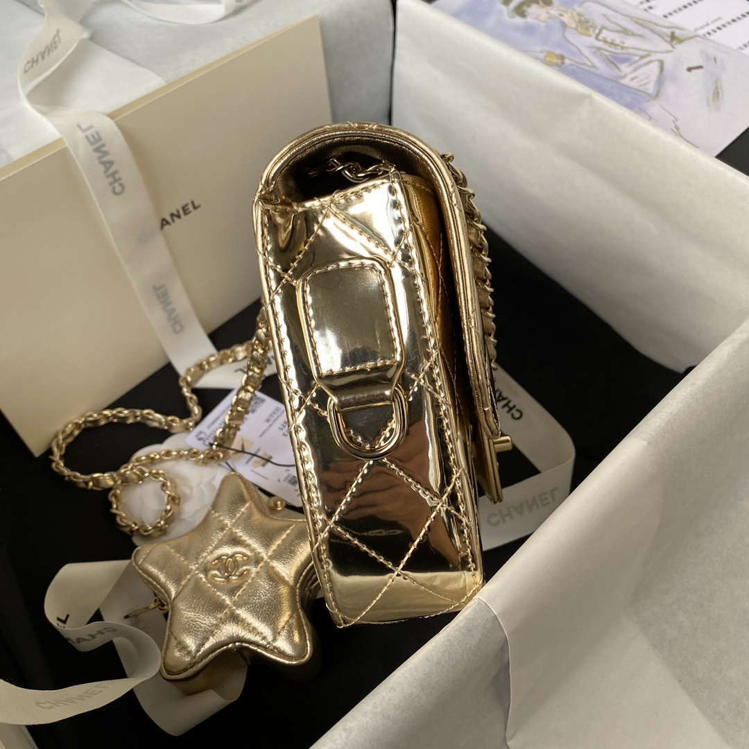 Chanel AS4647 Mini Flap Bag & STAR COIN PURSE Metallic Calfskin & Gold-Tone Metal Gold - Default Title - View 6