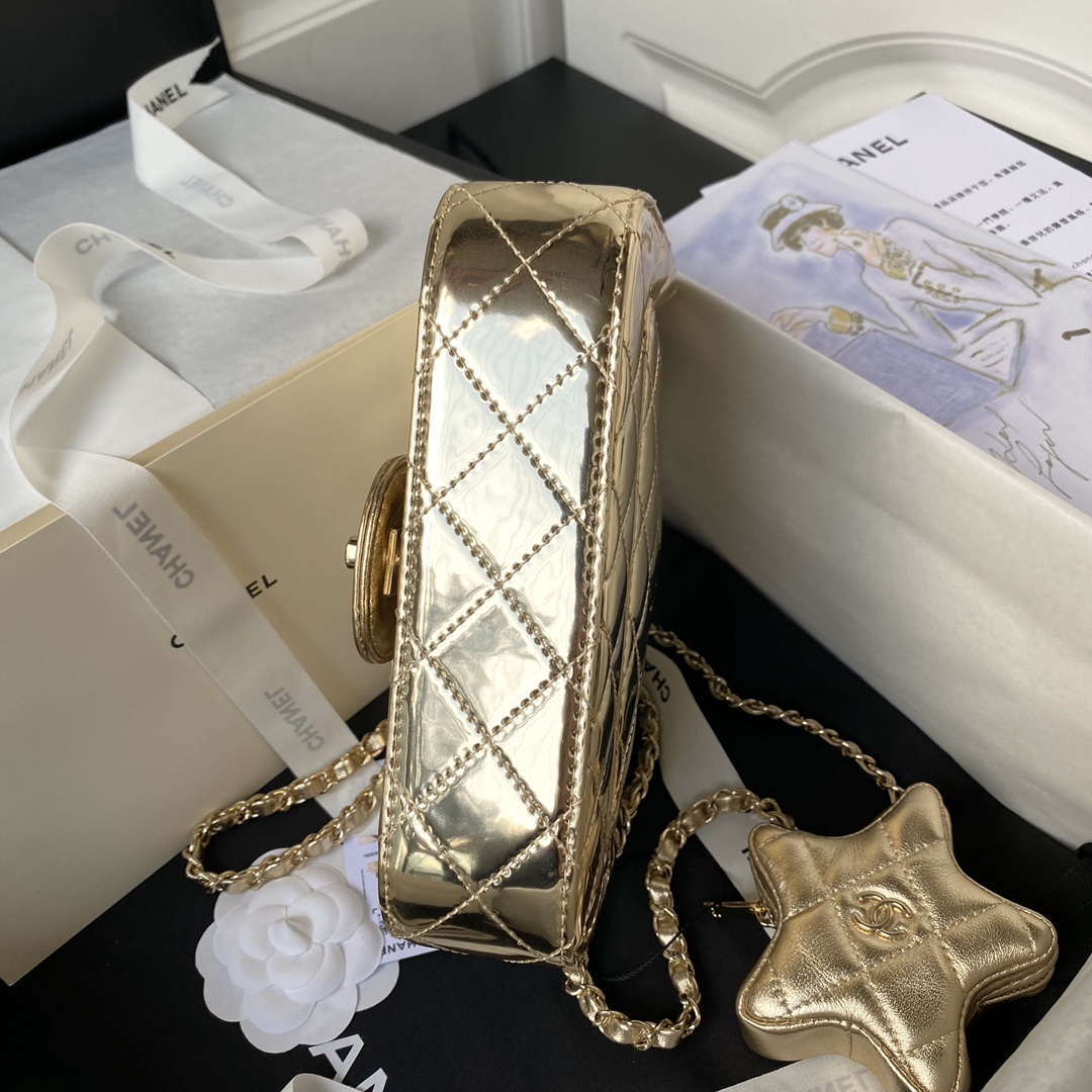 Chanel AS4647 Mini Flap Bag & STAR COIN PURSE Metallic Calfskin & Gold-Tone Metal Gold - Default Title - View 7