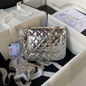 Chanel AS4647 Mini Flap Bag & STAR COIN PURSE Metallic Calfskin & Gold-Tone Metal Silver - Default Title - View 2