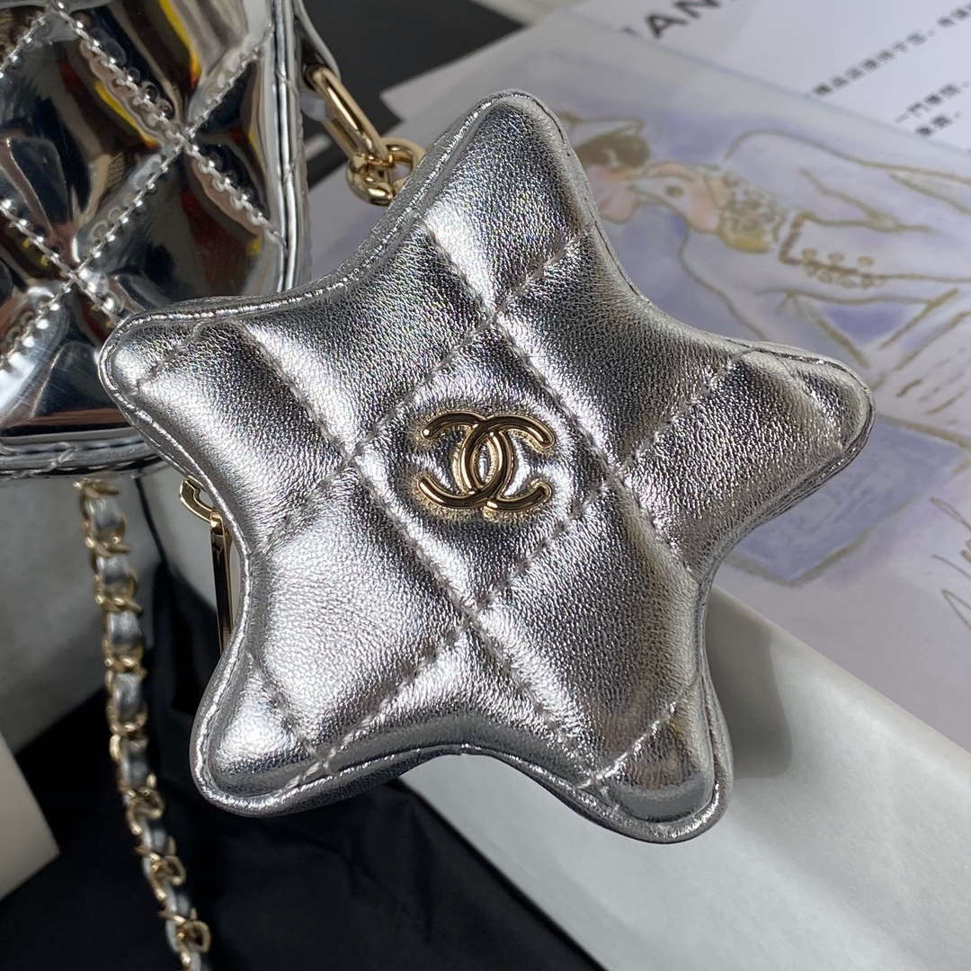 Chanel AS4647 Mini Flap Bag & STAR COIN PURSE Metallic Calfskin & Gold-Tone Metal Silver - Default Title - View 4