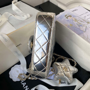Chanel AS4647 Mini Flap Bag & STAR COIN PURSE Metallic Calfskin & Gold-Tone Metal Silver - Default Title - View 6