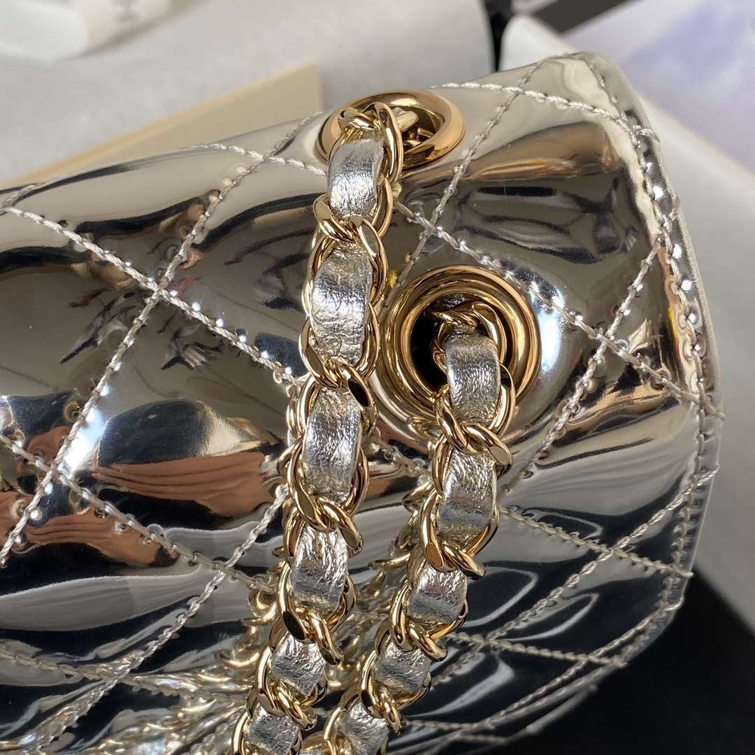 Chanel AS4647 Mini Flap Bag & STAR COIN PURSE Metallic Calfskin & Gold-Tone Metal Silver