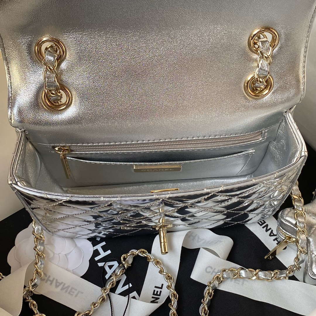 Chanel AS4647 Mini Flap Bag & STAR COIN PURSE Metallic Calfskin & Gold-Tone Metal Silver - Default Title - View 8