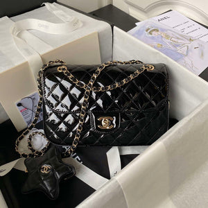 Chanel AS4648 Flap Bag & STAR COIN PURSE Mirror Calfskin Metallic Calfskin & Gold-Tone Metal Black - Default Title - View 1