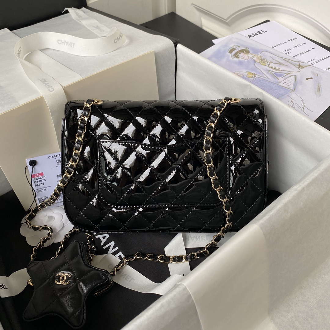 Chanel AS4648 Flap Bag & STAR COIN PURSE Mirror Calfskin Metallic Calfskin & Gold-Tone Metal Black - Default Title - View 2
