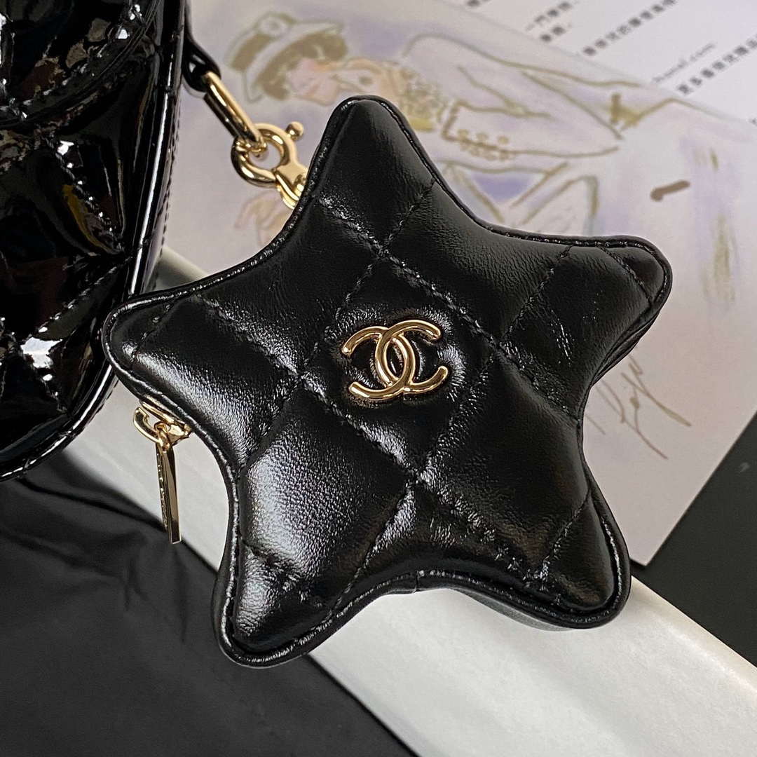 Chanel AS4648 Flap Bag & STAR COIN PURSE Mirror Calfskin Metallic Calfskin & Gold-Tone Metal Black - Default Title - View 4