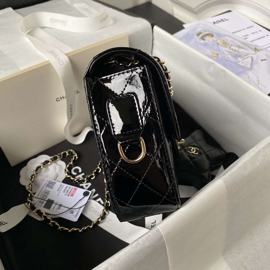 Chanel AS4648 Flap Bag & STAR COIN PURSE Mirror Calfskin Metallic Calfskin & Gold-Tone Metal Black - Default Title - View 6