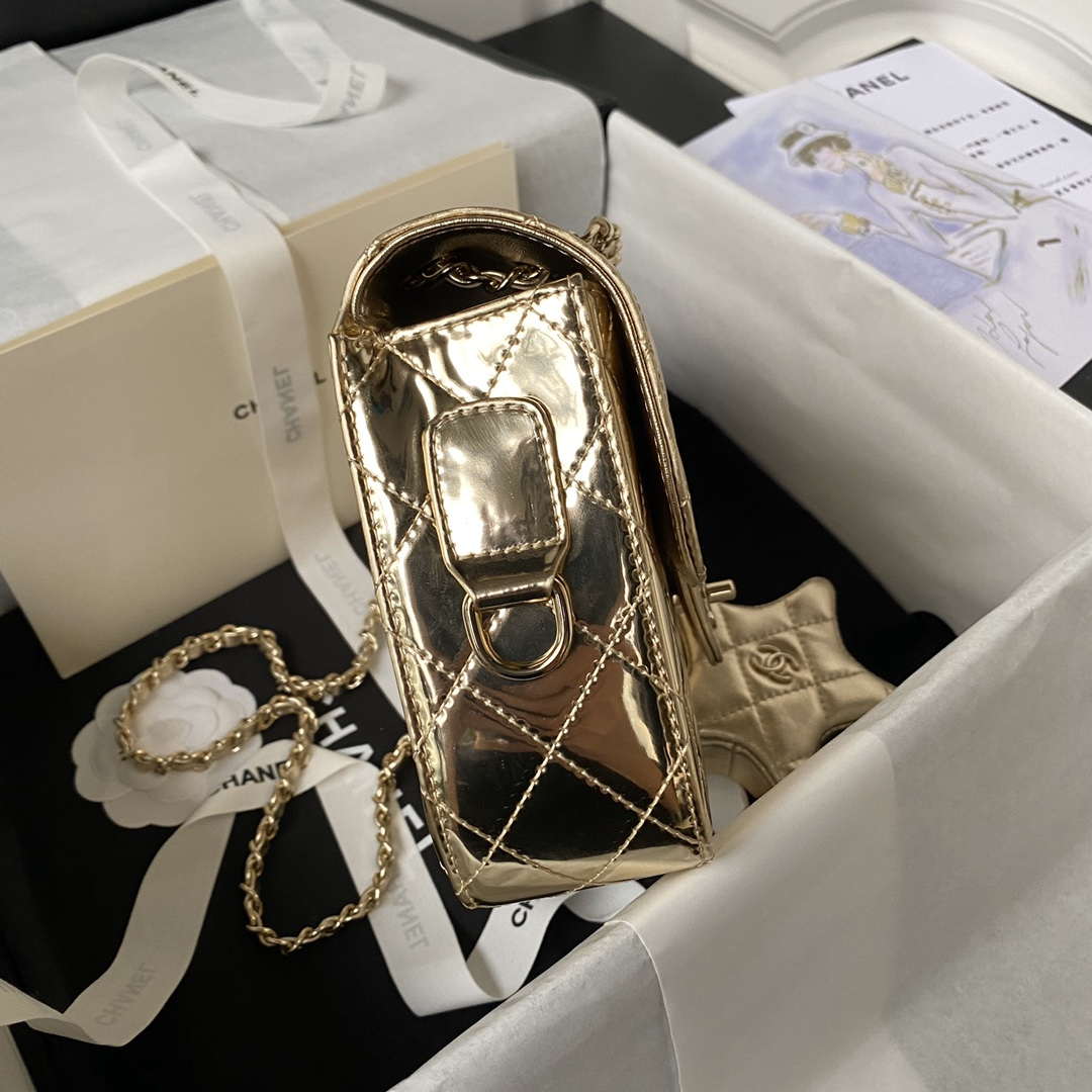 Chanel AS4648 Flap Bag & STAR COIN PURSE Mirror Calfskin Metallic Calfskin & Gold-Tone Metal Gold