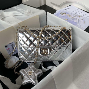 Chanel AS4648 Flap Bag & STAR COIN PURSE Mirror Calfskin Metallic Calfskin & Gold-Tone Metal Silver - Default Title - View 1