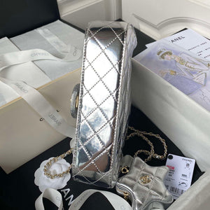 Chanel AS4648 Flap Bag & STAR COIN PURSE Mirror Calfskin Metallic Calfskin & Gold-Tone Metal Silver - Default Title - View 6