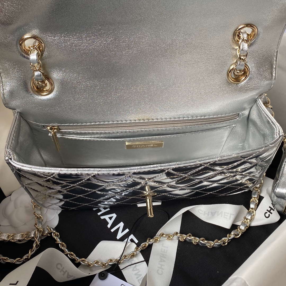 Chanel AS4648 Flap Bag & STAR COIN PURSE Mirror Calfskin Metallic Calfskin & Gold-Tone Metal Silver - Default Title - View 8