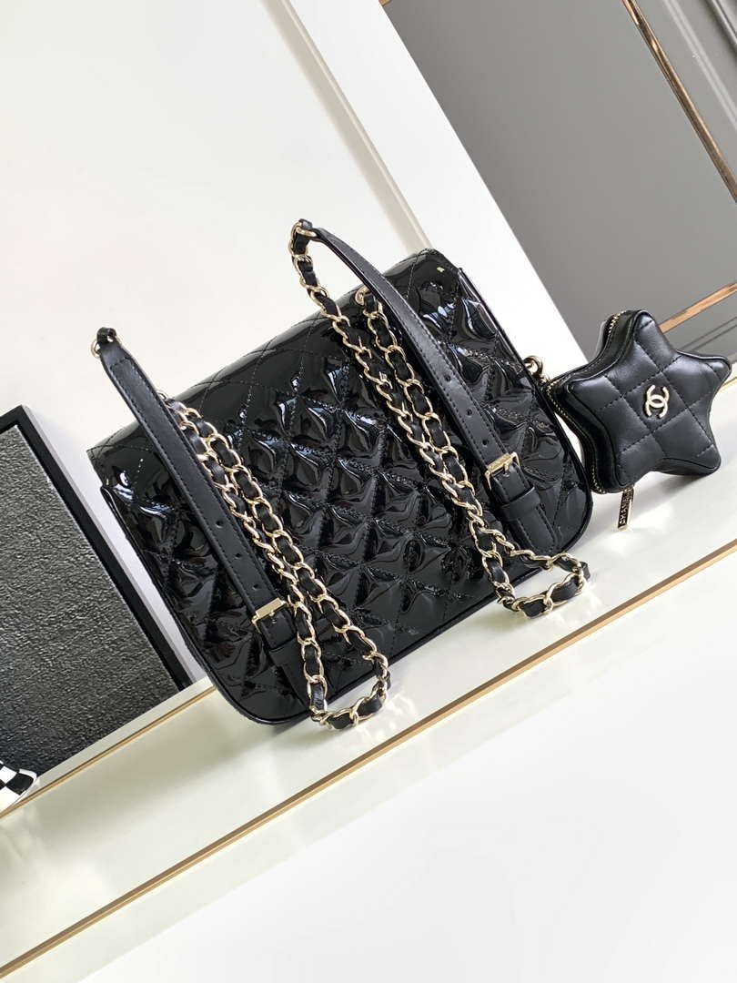 Chanel AS4649 BACKPACK & Star Coin Purse Metallic Calfskin & Gold-Tone Metal Black - Default Title - View 3