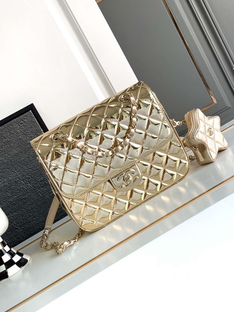 Chanel AS4649 BACKPACK & Star Coin Purse Metallic Calfskin & Gold-Tone Metal Light Gold - Default Title - View 1