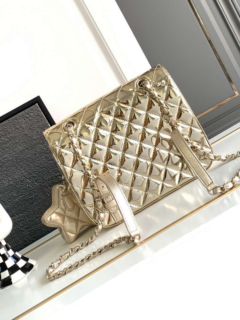 Chanel AS4649 BACKPACK & Star Coin Purse Metallic Calfskin & Gold-Tone Metal Light Gold - Default Title - View 3