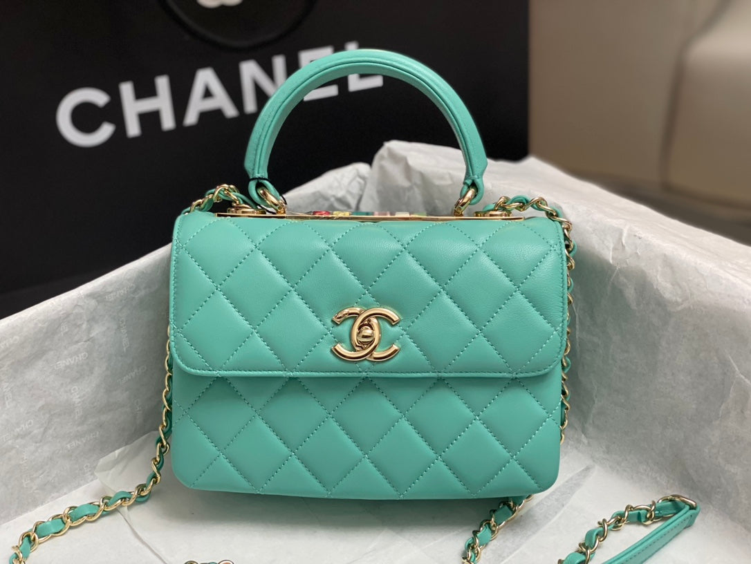 Chanel AS4654 Trendy CC Flap Bag With Top Handle Blue Lambskin Multicolor Logo - Default Title - View 2