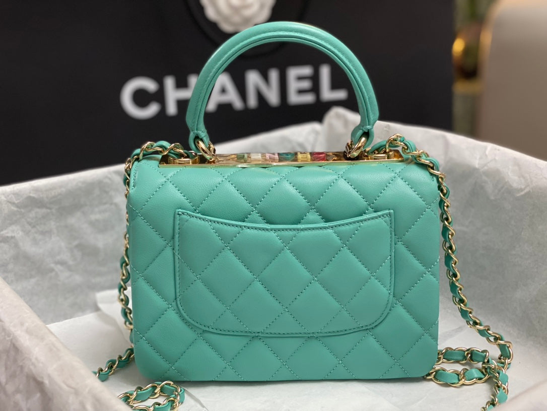 Chanel AS4654 Trendy CC Flap Bag With Top Handle Blue Lambskin Multicolor Logo - Default Title - View 3