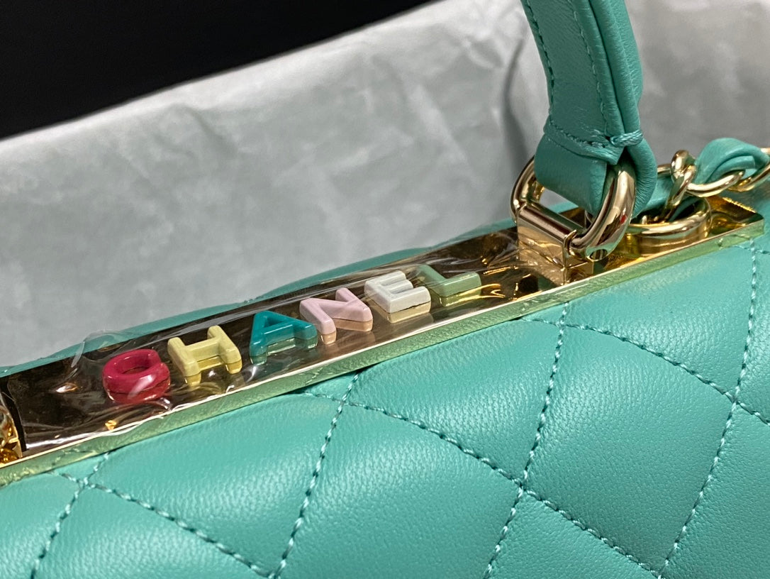 Chanel AS4654 Trendy CC Flap Bag With Top Handle Blue Lambskin Multicolor Logo - Default Title - View 5