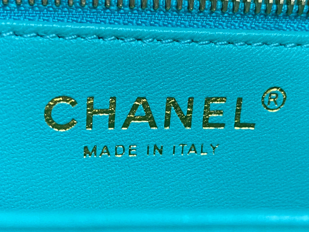 Chanel AS4654 Trendy CC Flap Bag With Top Handle Blue Lambskin Multicolor Logo