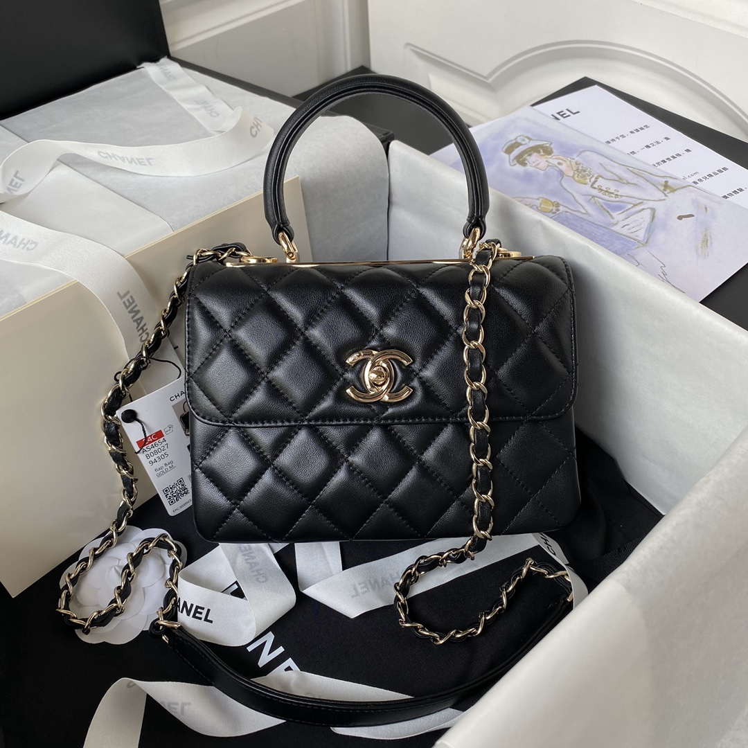 Chanel AS4654 Trendy CC Flap Bag With Top Handle Lambskin & Gold-Tone Metal Black - Default Title - View 1