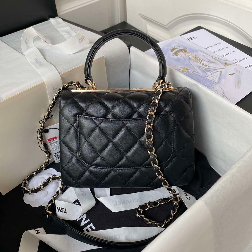 Chanel AS4654 Trendy CC Flap Bag With Top Handle Lambskin & Gold-Tone Metal Black