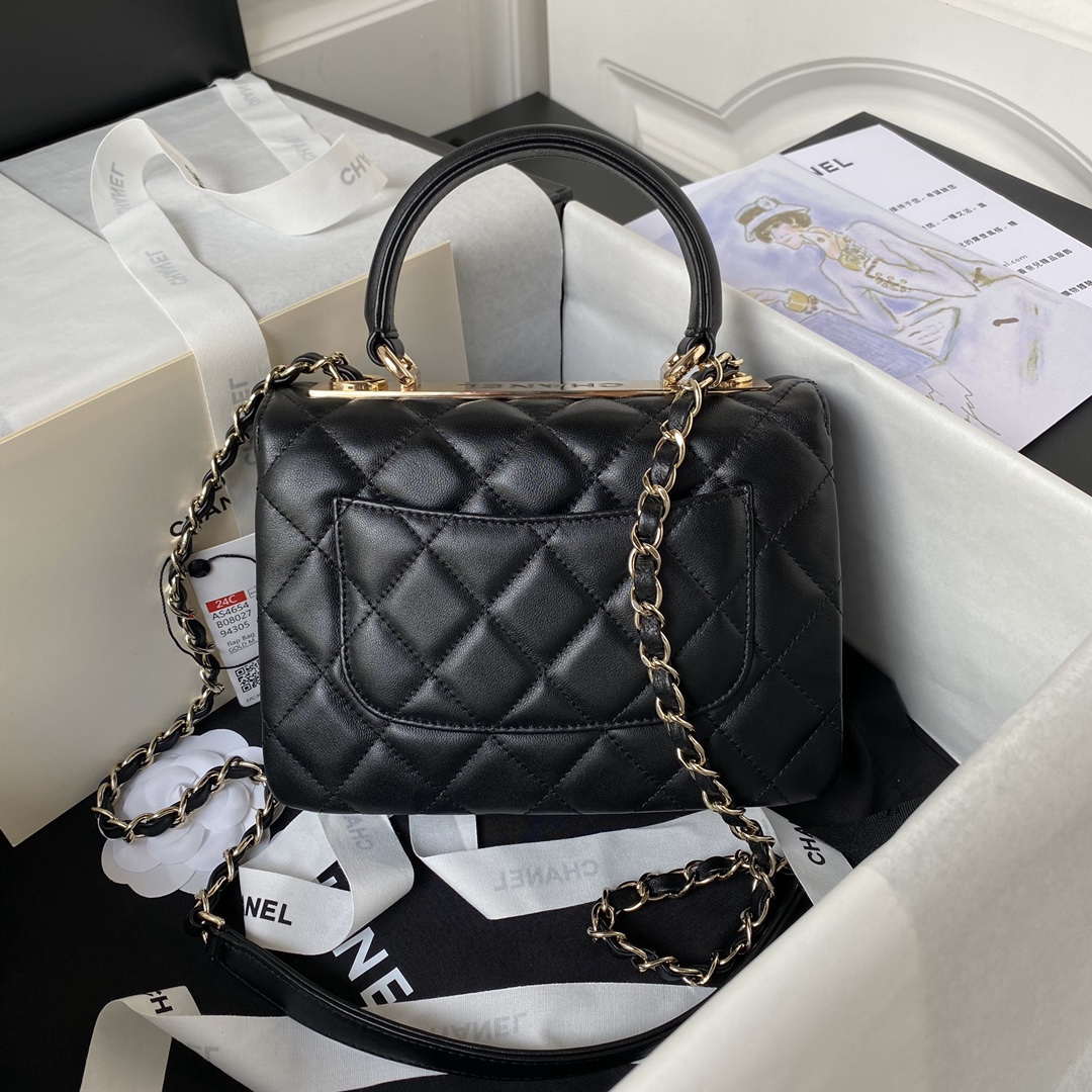 Chanel AS4654 Trendy CC Flap Bag With Top Handle Lambskin & Gold-Tone Metal Black