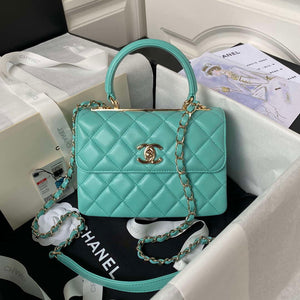 Chanel AS4654 Trendy CC Flap Bag With Top Handle Lambskin & Gold-Tone Metal Blue - Default Title - View 1