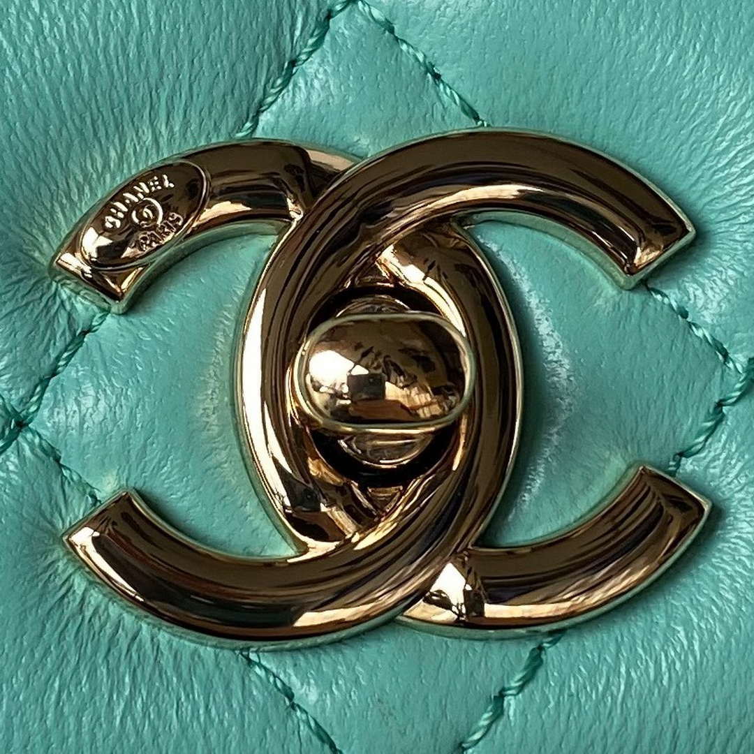 Chanel AS4654 Trendy CC Flap Bag With Top Handle Lambskin & Gold-Tone Metal Blue - Default Title - View 3