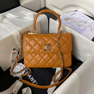 Chanel AS4654 Trendy CC Flap Bag With Top Handle Lambskin & Gold-Tone Metal Orange - Default Title - View 1