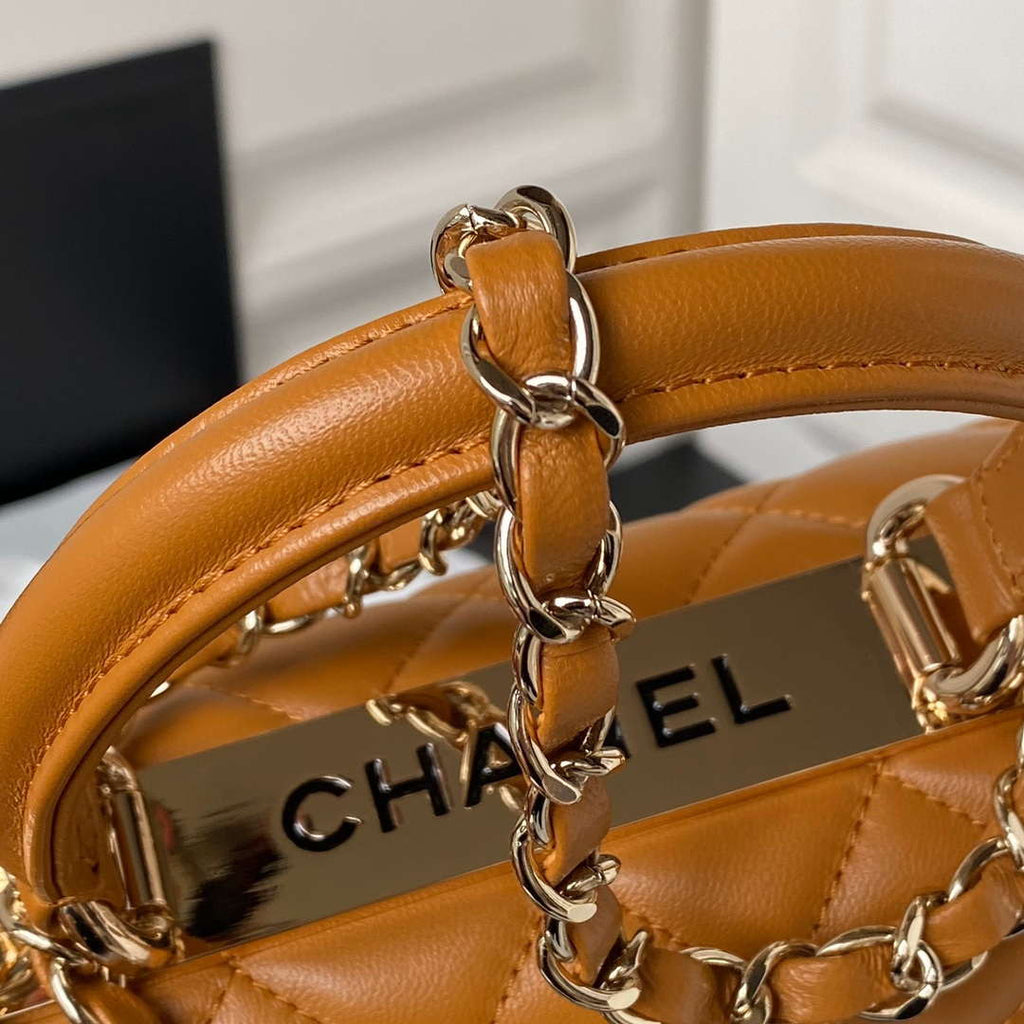 Chanel AS4654 Trendy CC Flap Bag With Top Handle Lambskin & Gold-Tone Metal Orange
