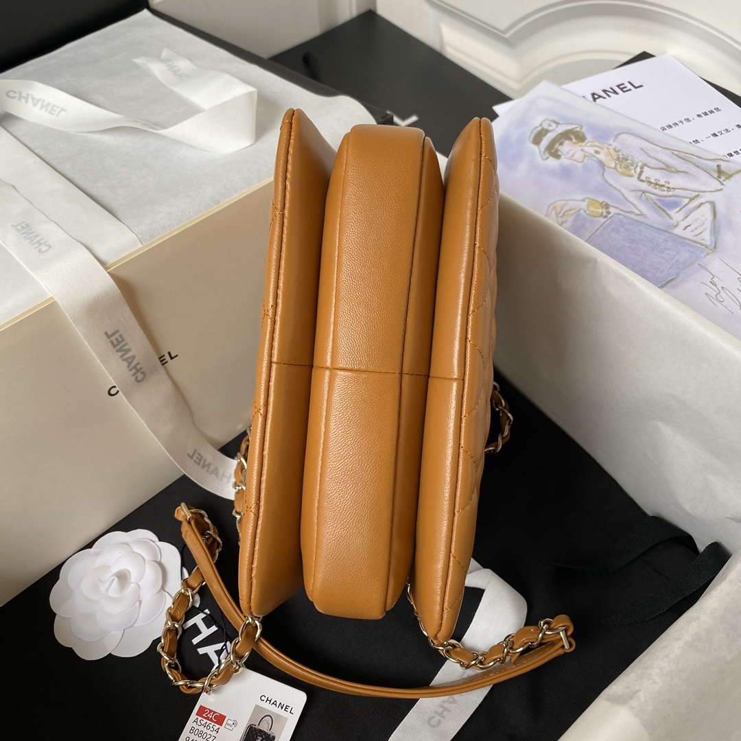 Chanel AS4654 Trendy CC Flap Bag With Top Handle Lambskin & Gold-Tone Metal Orange - Default Title - View 4