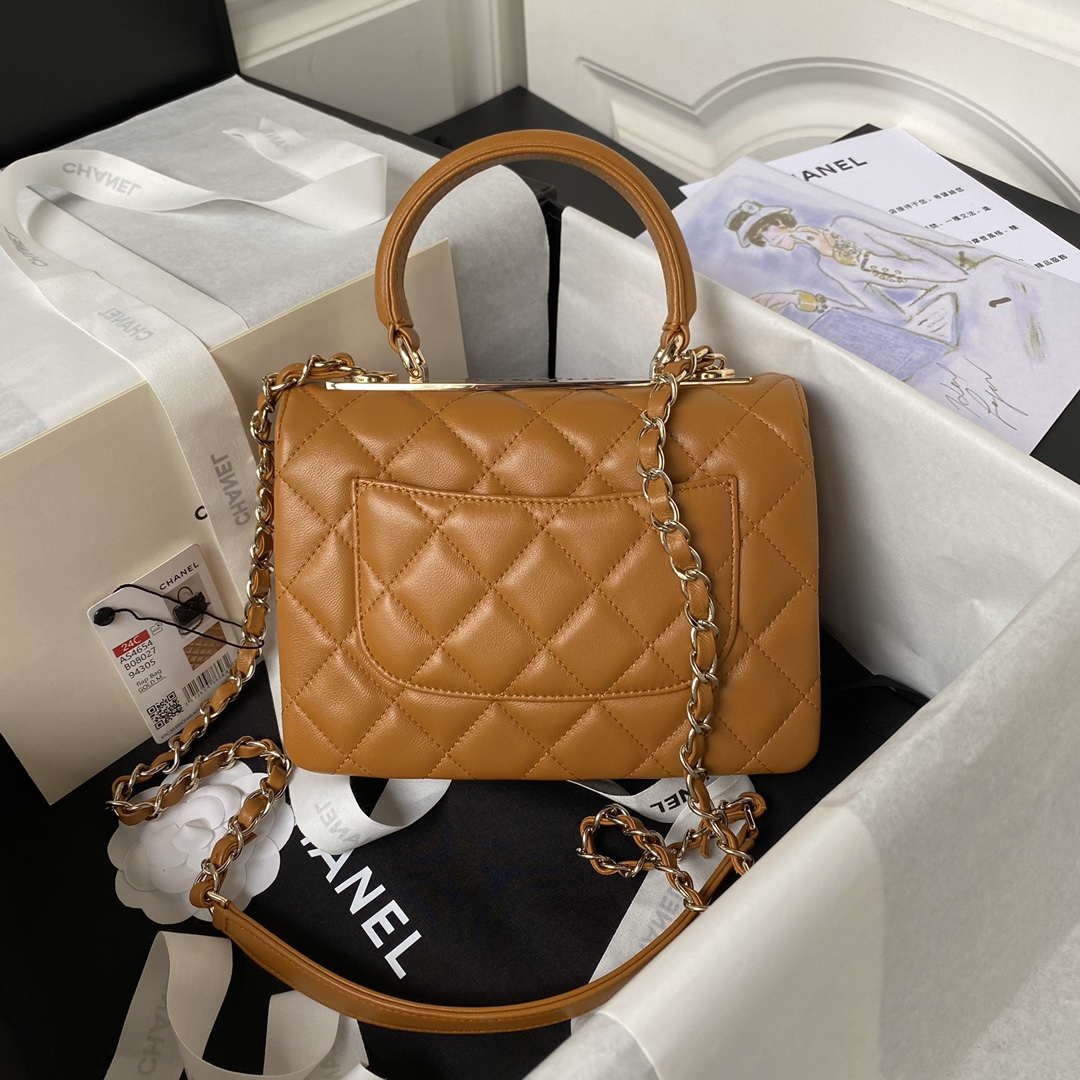 Chanel AS4654 Trendy CC Flap Bag With Top Handle Lambskin & Gold-Tone Metal Orange - Default Title - View 6