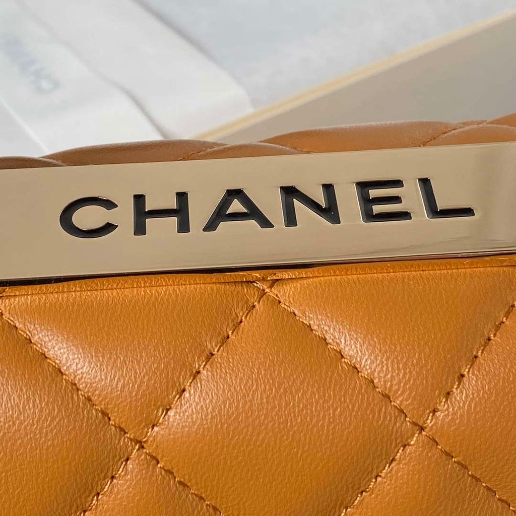 Chanel AS4654 Trendy CC Flap Bag With Top Handle Lambskin & Gold-Tone Metal Orange