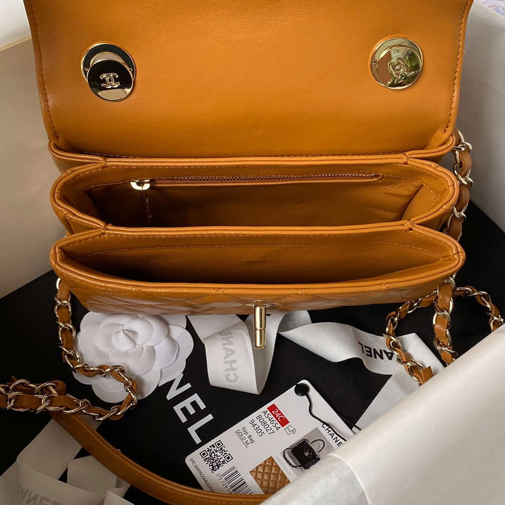Chanel AS4654 Trendy CC Flap Bag With Top Handle Lambskin & Gold-Tone Metal Orange