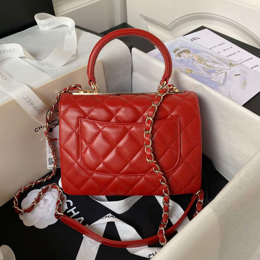 Chanel AS4654 Trendy CC Flap Bag With Top Handle Lambskin & Gold-Tone Metal Red