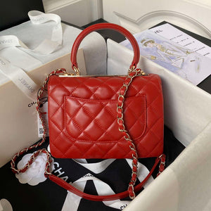 Chanel AS4654 Trendy CC Flap Bag With Top Handle Lambskin & Gold-Tone Metal Red - Default Title - View 2