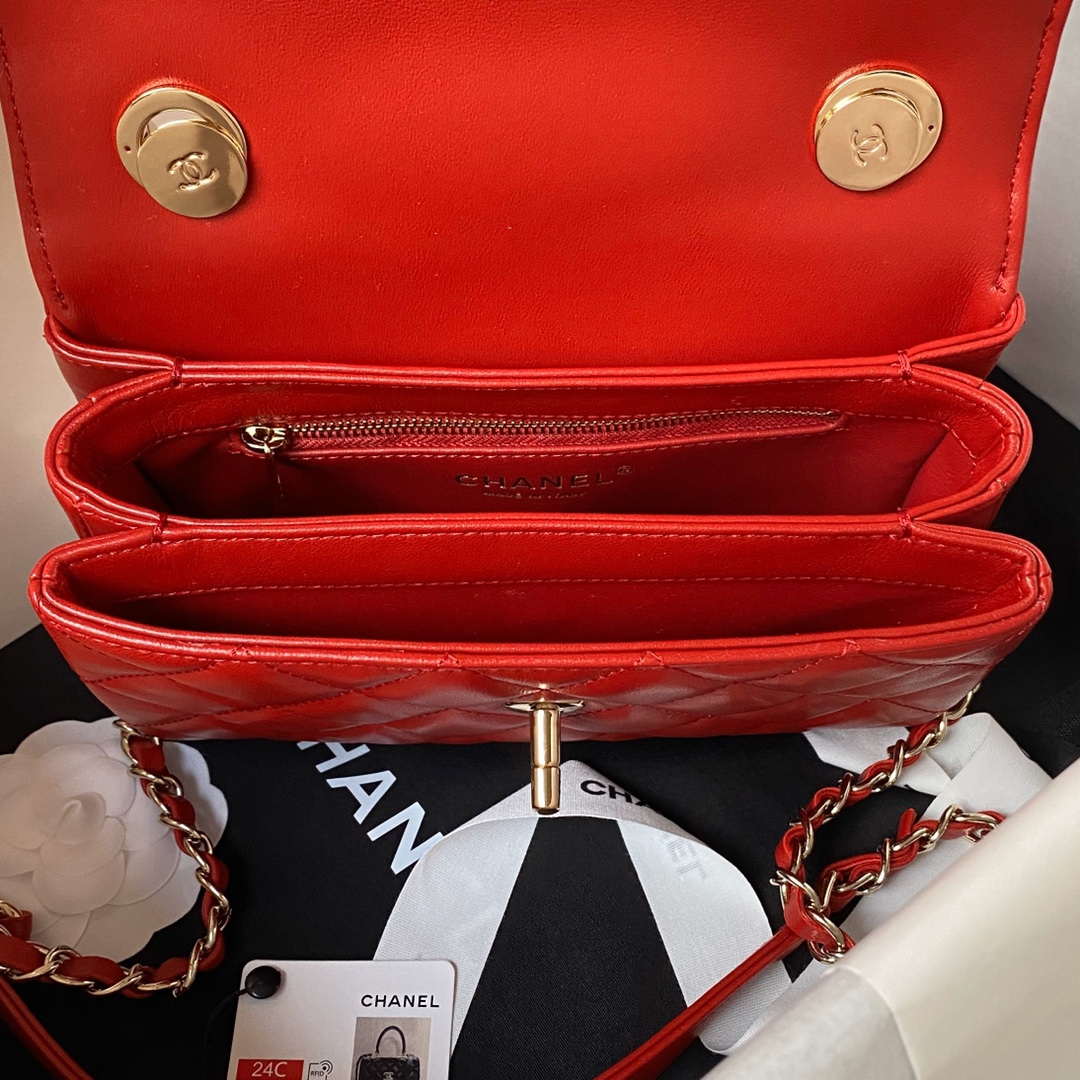 Chanel AS4654 Trendy CC Flap Bag With Top Handle Lambskin & Gold-Tone Metal Red - Default Title - View 7