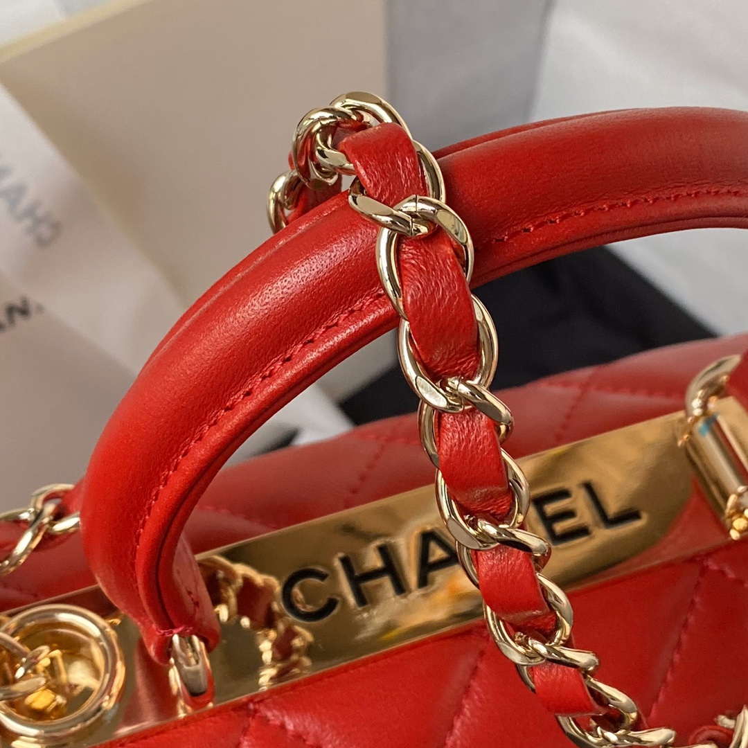 Chanel AS4654 Trendy CC Flap Bag With Top Handle Lambskin & Gold-Tone Metal Red - Default Title - View 9
