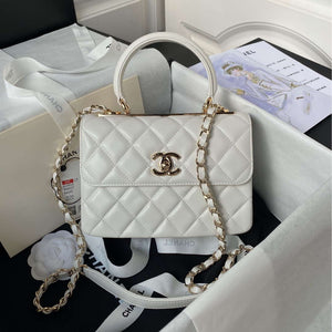 Chanel AS4654 Trendy CC Flap Bag With Top Handle Lambskin & Gold-Tone Metal White - Default Title - View 1