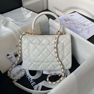 Chanel AS4654 Trendy CC Flap Bag With Top Handle Lambskin & Gold-Tone Metal White - Default Title - View 2