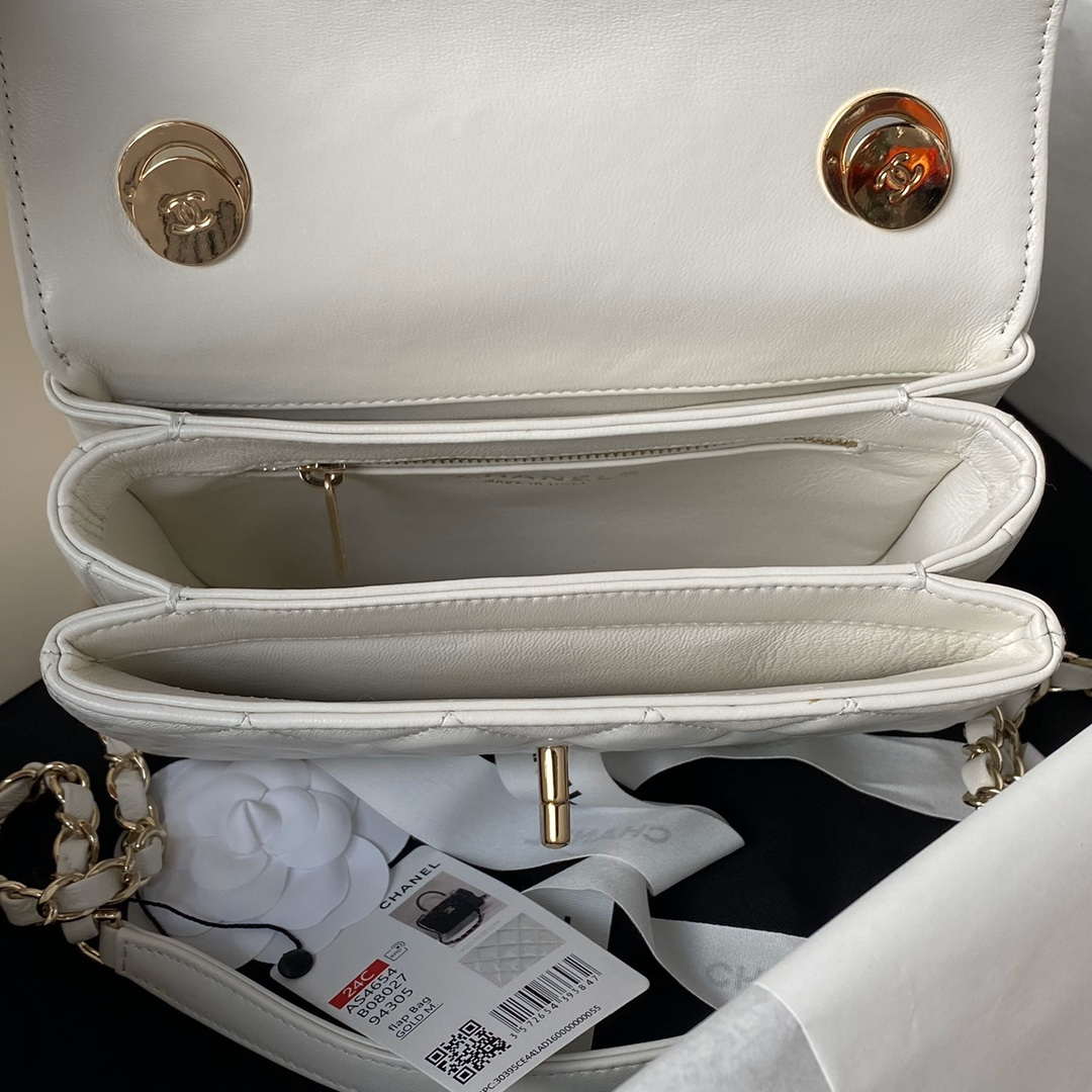 Chanel AS4654 Trendy CC Flap Bag With Top Handle Lambskin & Gold-Tone Metal White - Default Title - View 6