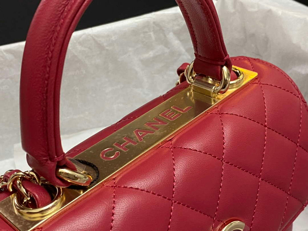 Chanel AS4654 Trendy CC Flap Bag With Top Handle Lambskin & Gold-Tone Metal Wine Red