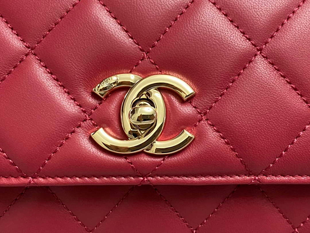 Chanel AS4654 Trendy CC Flap Bag With Top Handle Lambskin & Gold-Tone Metal Wine Red