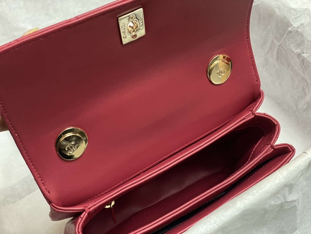 Chanel AS4654 Trendy CC Flap Bag With Top Handle Lambskin & Gold-Tone Metal Wine Red