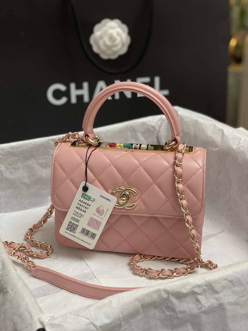 Chanel AS4654 Trendy CC Flap Bag With Top Handle Pink Lambskin Multicolor Logo - Default Title - View 1