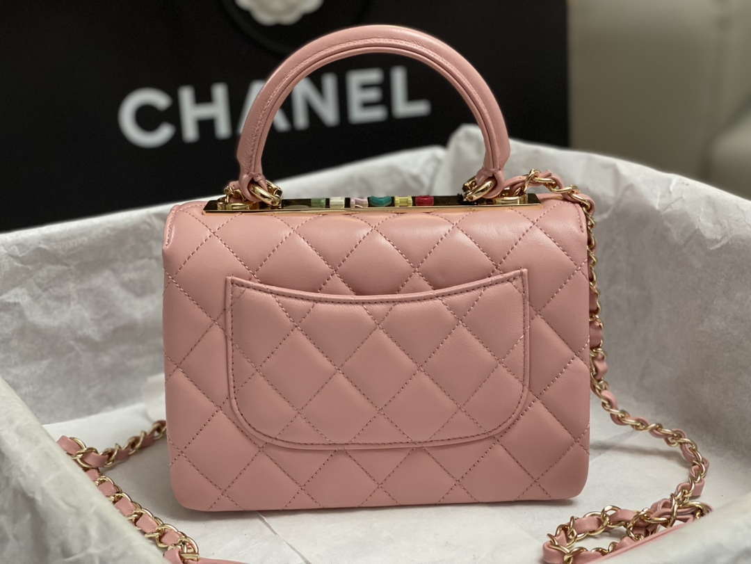 Chanel AS4654 Trendy CC Flap Bag With Top Handle Pink Lambskin Multicolor Logo - Default Title - View 3