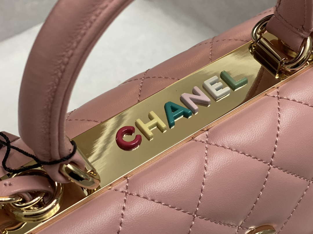 Chanel AS4654 Trendy CC Flap Bag With Top Handle Pink Lambskin Multicolor Logo - Default Title - View 5