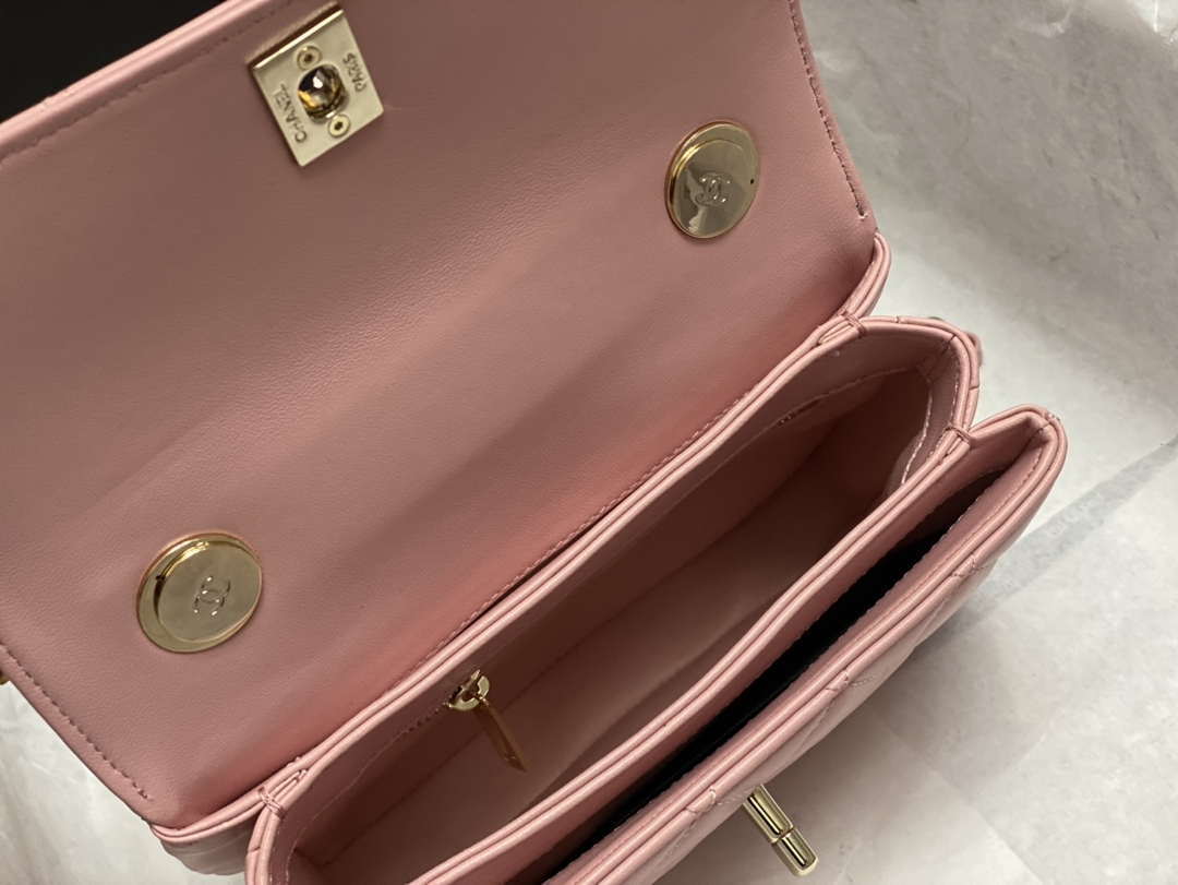 Chanel AS4654 Trendy CC Flap Bag With Top Handle Pink Lambskin Multicolor Logo