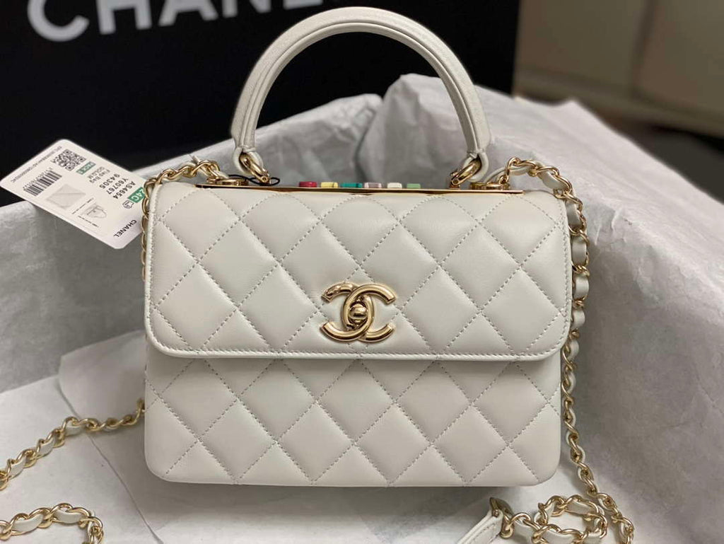 Chanel AS4654 Trendy CC Flap Bag With Top Handle White Lambskin Multicolor Logo